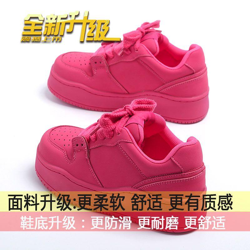 

2025 new rose red platform women s board shoes with heightened bread shoes lace-up versatile sports casual shoes trendy shoes 35