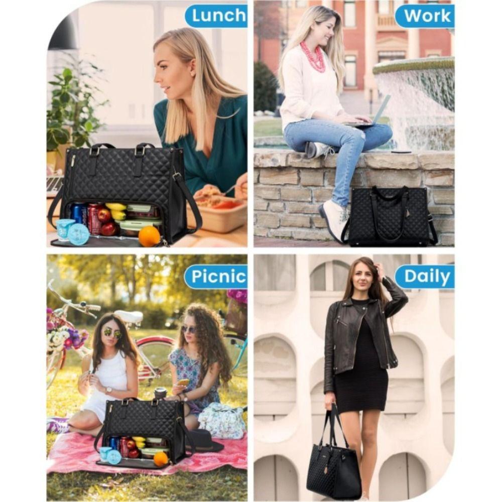 Mittagessen-Tasche für Damen 15,6 Zoll Laptop-Tasche mit isoliertem Mittagessensfach Computer-Handtasche mit Geldbörse für die Arbeit
