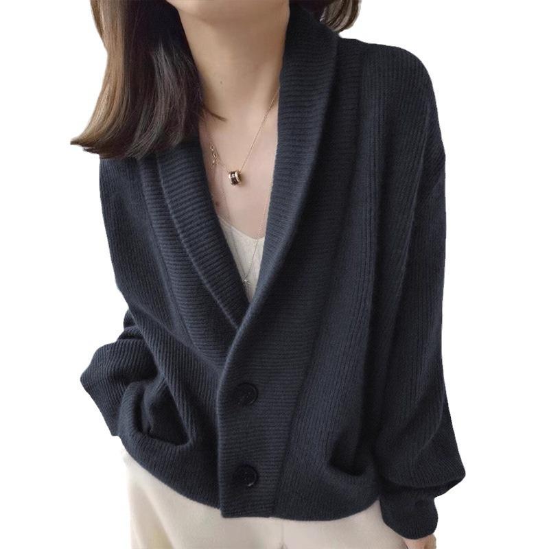 Women's Knitted Cardigan Autumn and Winter Fashion Lapel Loose Sweater Jacket Top