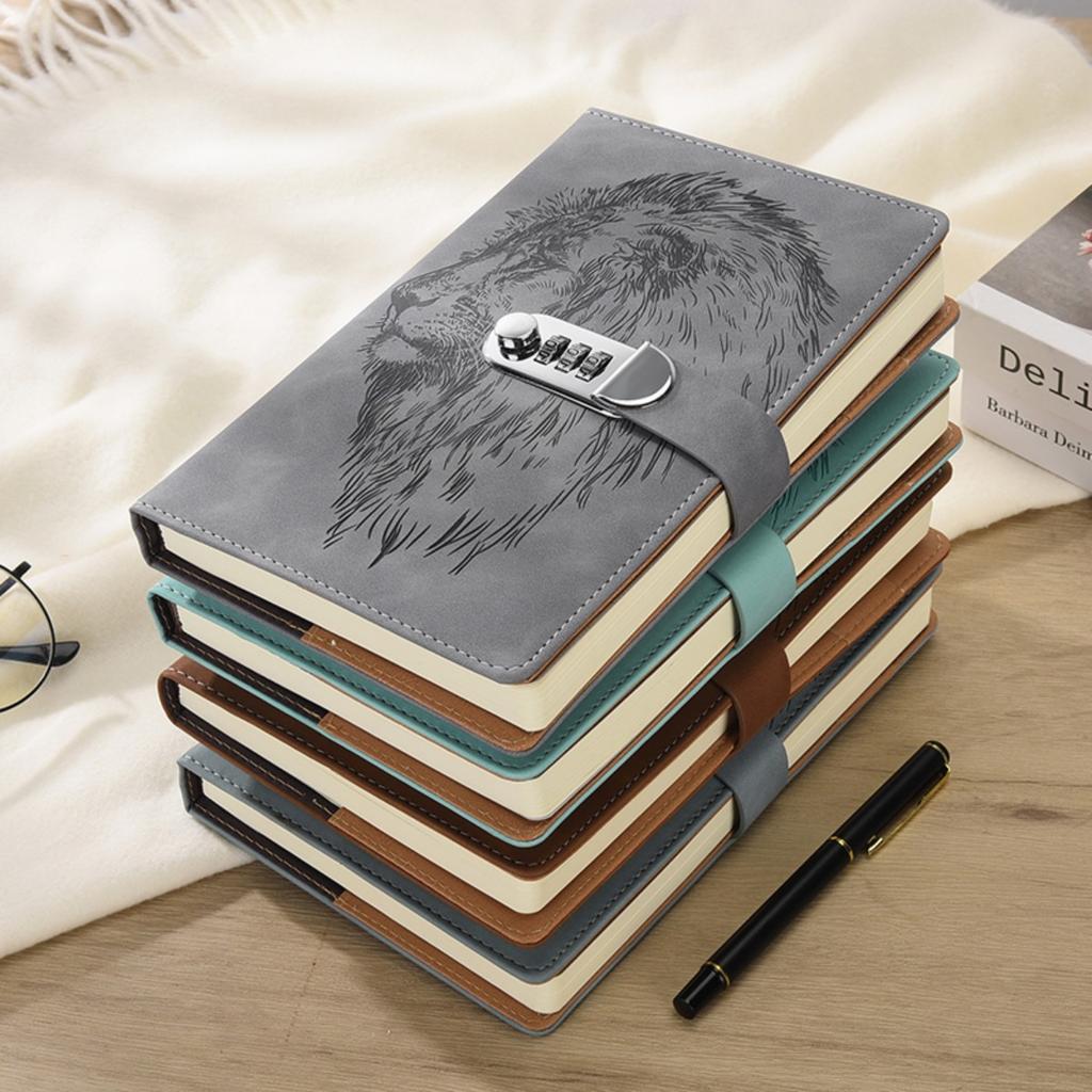 One A5PU 100 sheets/200 pages notebook, vintage password book with lock, diary clip, thickened creative manual ledger, student n