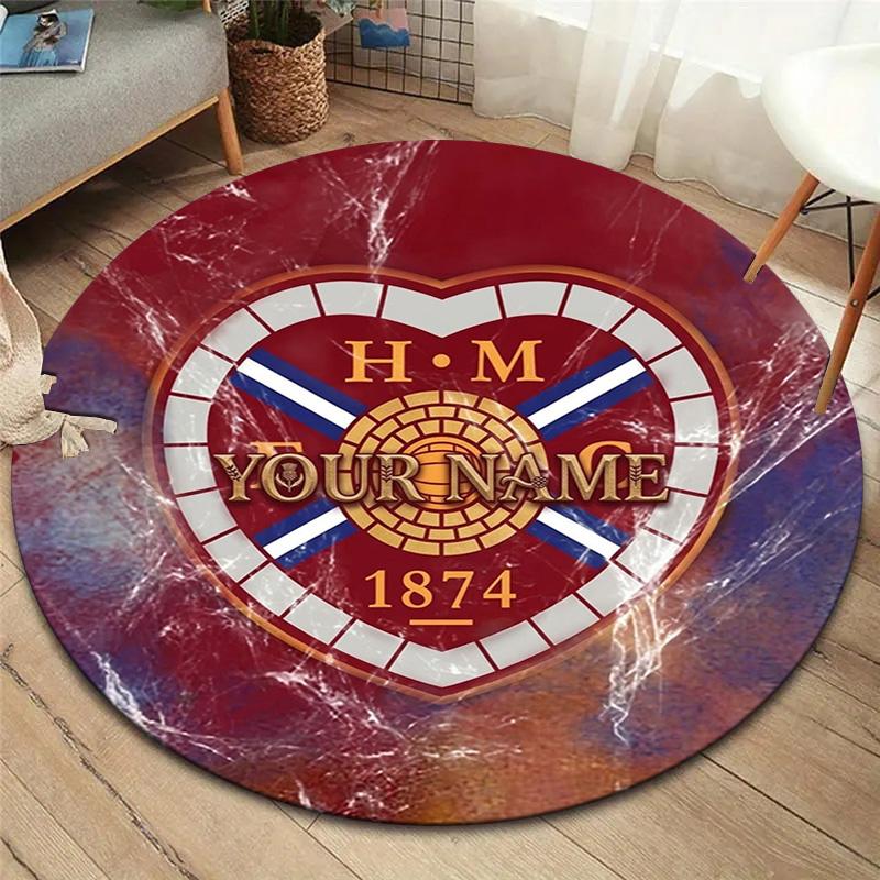 Heart Football Custom Name Round Area Rug Carpet Rug For Living Room Bedroom Sofa Playroom Decor Nonslip Floor Mat