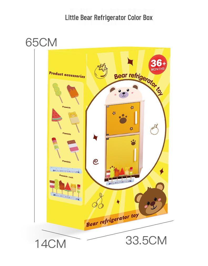 Wooden Play Kitchen Set: Bear Refrigerator, Stove, BBQ Cart, Food, and Vegetables Simulation Toy