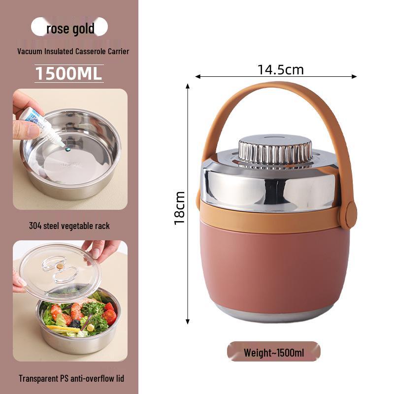 304 Stainless Steel Insulated Double-Layer Lunch Box with Portable Handle and Custom Logo