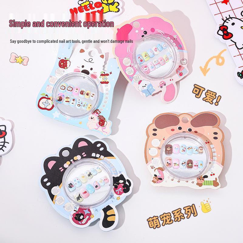 KT Cat Tecknad Bärbar Nagelklistermärke för Barn - Avtagbar, Självhäftande Gelé Nageldekor för Flickor