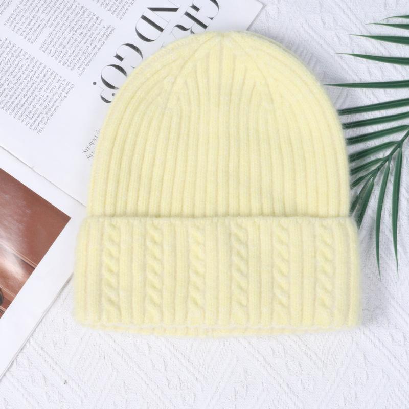 Angola rabbit fur warm solid color light board autumn and winter versatile candy color vertical stripe knitted hat women