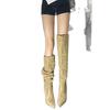 European and American joints trendy women's retro pointed thin heel high heel boots pleated two wear stacking boots khaki gray boots