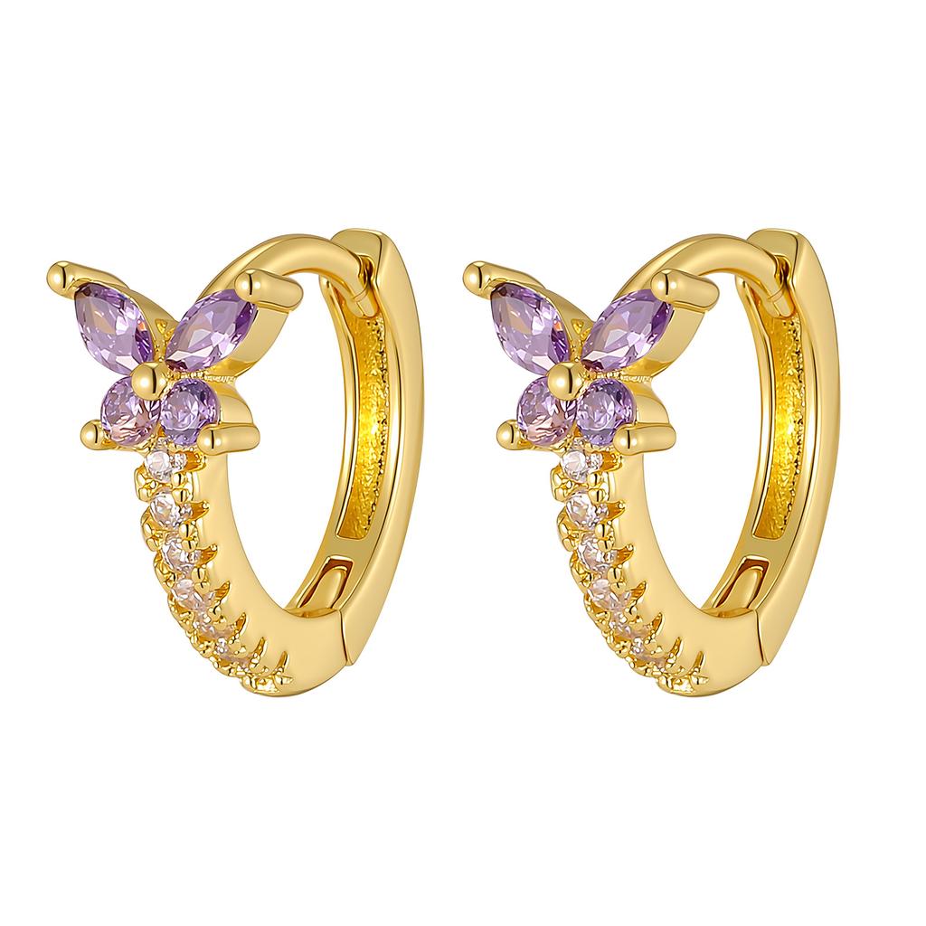 Vnox Gold Plated Copper Colorful Zirconia Butterfly Earrings for Women Girl, Classica White Crystal Stone Earrings Party Gifts