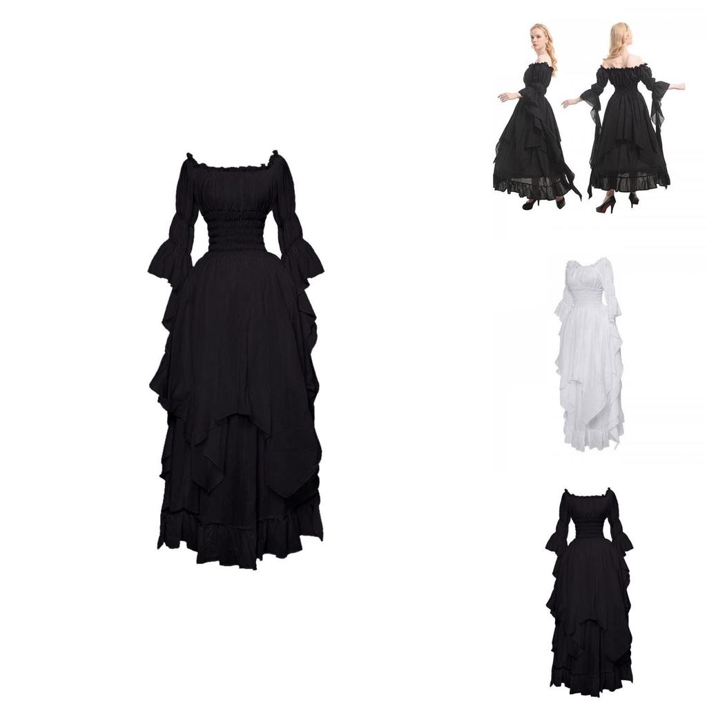 Qita Medieval Halloween Cosplay Dress With Binding Waist And Court Style Long Skirt European And American Fantasy Elements Sizes S-xxl)