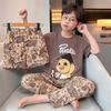 Cartoon Boys' Summer Pajamas Set: Short-Sleeved Top & Shorts for Indoor/Outdoor Wear