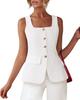 2025 Women's Sleeveless Square Neck Business Vest - European & American Elegant Casual Base Layer Outfit