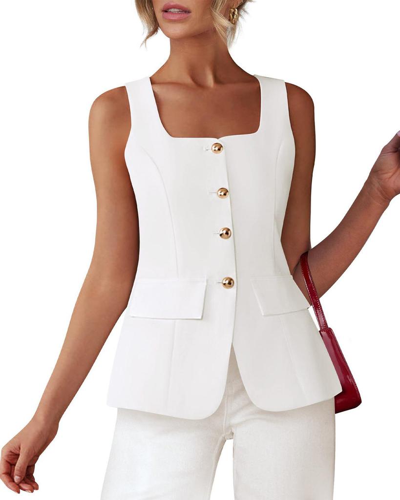 2025 Women's Sleeveless Square Neck Business Vest - European & American Elegant Casual Base Layer Outfit