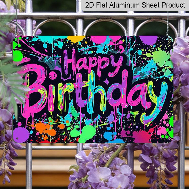 2D Flat, 1pc "Happy Birthday" Graffiti Style Plaque - Colorful Neon Birthday Decor Sign, Black & Multicolor - Aluminium Wall Hanging Decoration for