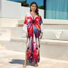 EDOLYNSA 2024 Women's Plus Size Kaftan Beach Maxi Dress Red Butterfly Printed Turkish Robe Summer Holiday Beachwear Bathing Suit Cover Up Q1588