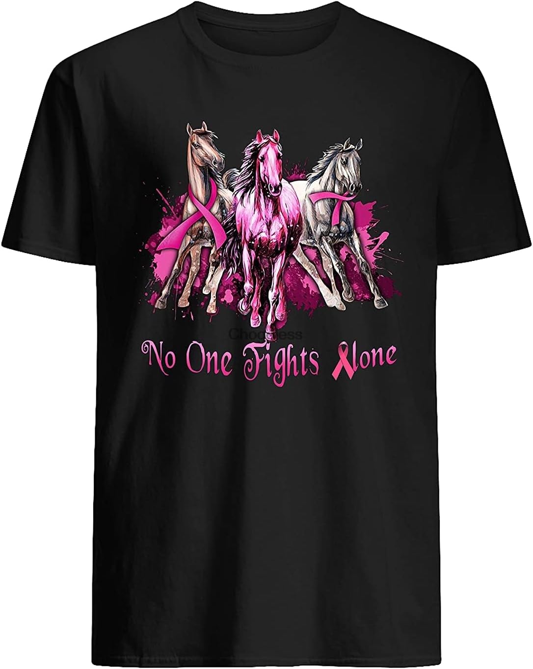 Breast Cancer Horses No One Fights Alone T-Shirt Black XXL чёрный