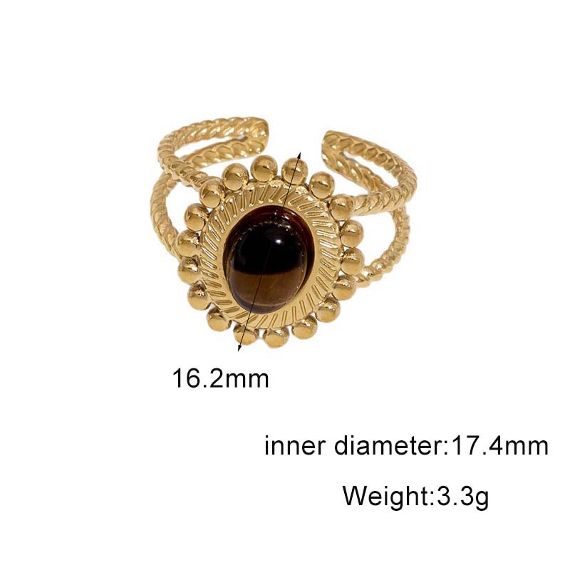 Vintage Brown Stone Open Rings for Women Girls Stainless Steel Gold Irregular Adjustable Rings Aesthetic Jewelry Gifts
