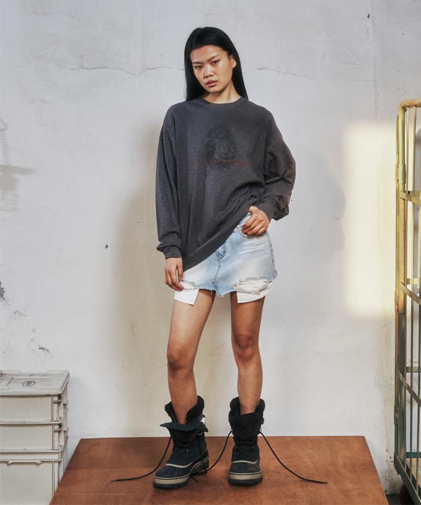 THEVINYLHOUSE Fingerprint Slub Ls Tee Charcoal