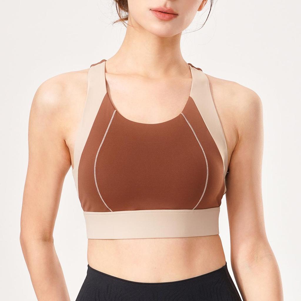 Autumn-Winter Colorblock Sports Bra: High-Intensity Support for Running & Yoga