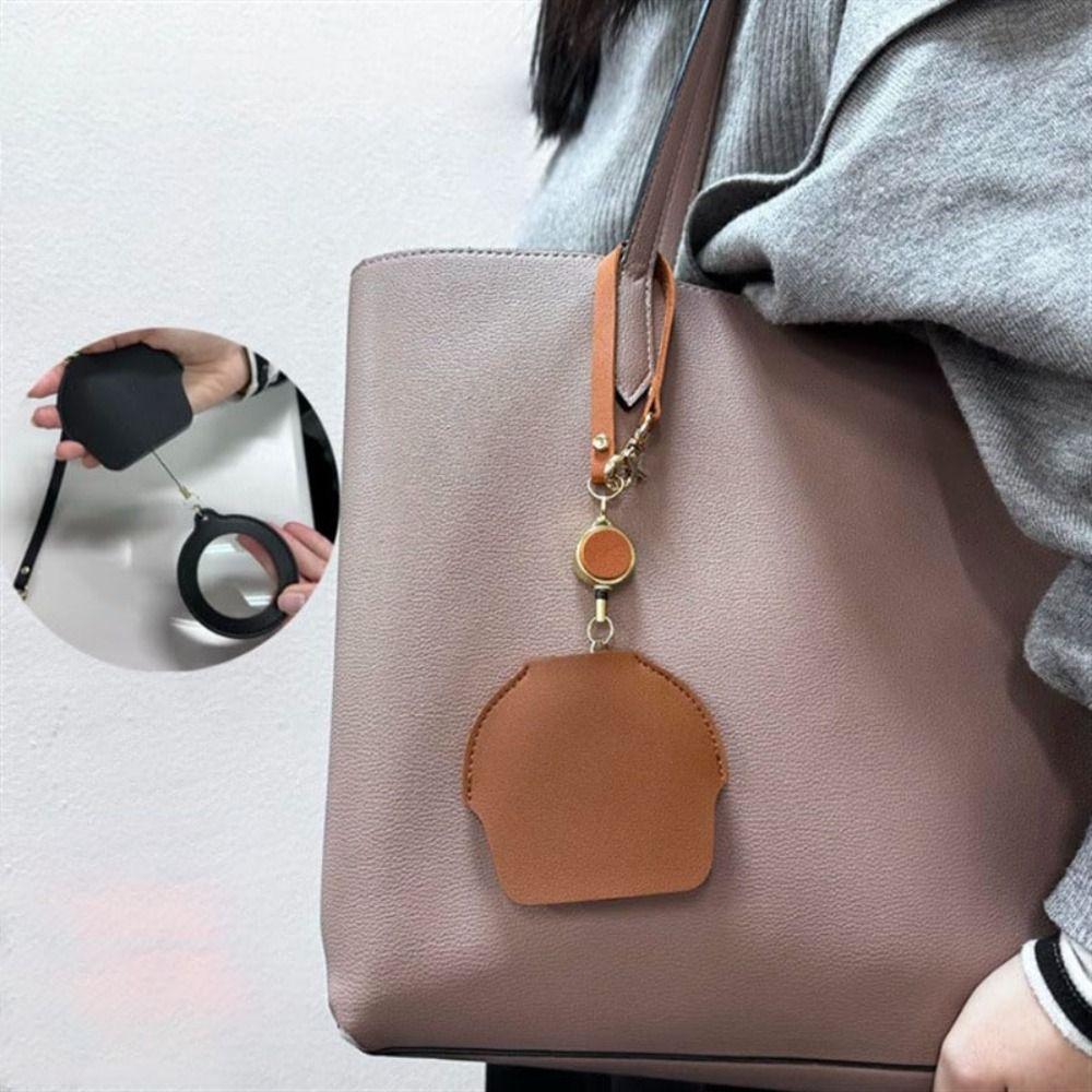 Extendable Reading Magnifying Glass Easy-pull Buckle PU Leather Key Chain  Seniors