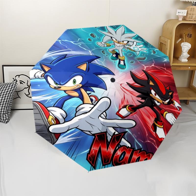 Custom Name Sonic Theme Automatic Umbrella, Lightweight & Portable, 8 Rib, Perfect for Outdoor Travel, Birthdays, Christmas, Gifts.