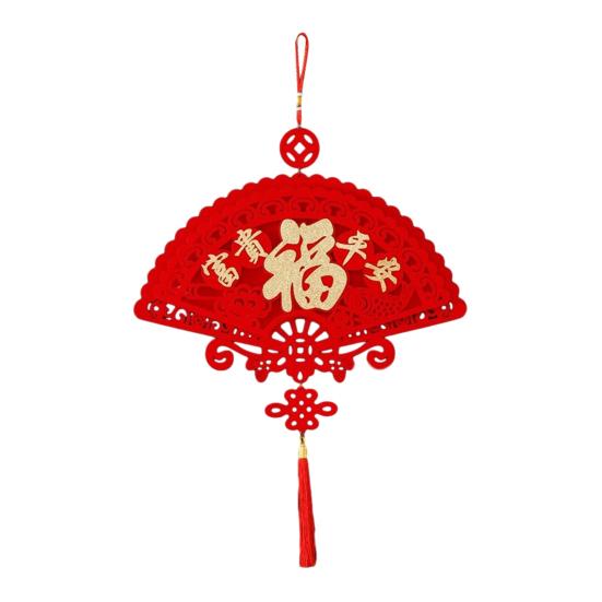 Chinese New Year Decoration Red Fu Character 3D Fan Shaped Hanging Pendant
