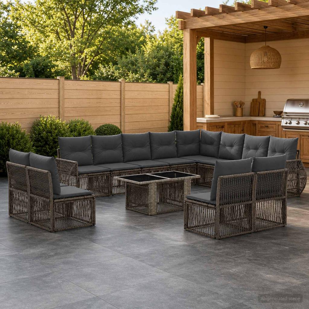Garden Sofa Set 13 Pieces Grey and Dark Grey Poly Rattan