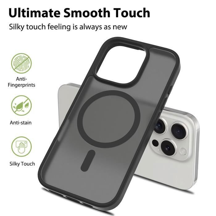 Coque de protection pour iPhone 16 Pro Max - BOOLING - Anneau Magnétique - Silicone et PC - Noir - Antichoc