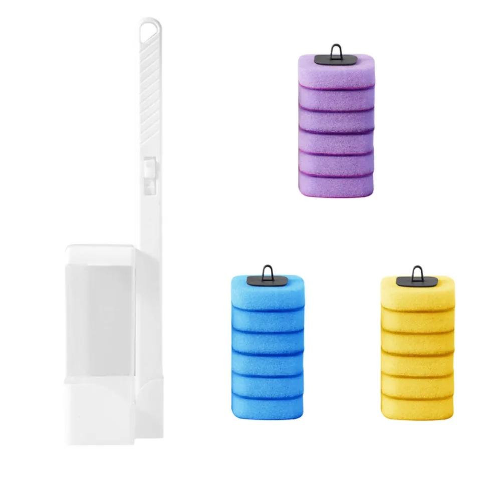 

Plastic Disposable Toilet Brush Wall Mounted Hygienic Toilet Cleaning Brush Sponge Head with Base Toilet Brush Holder