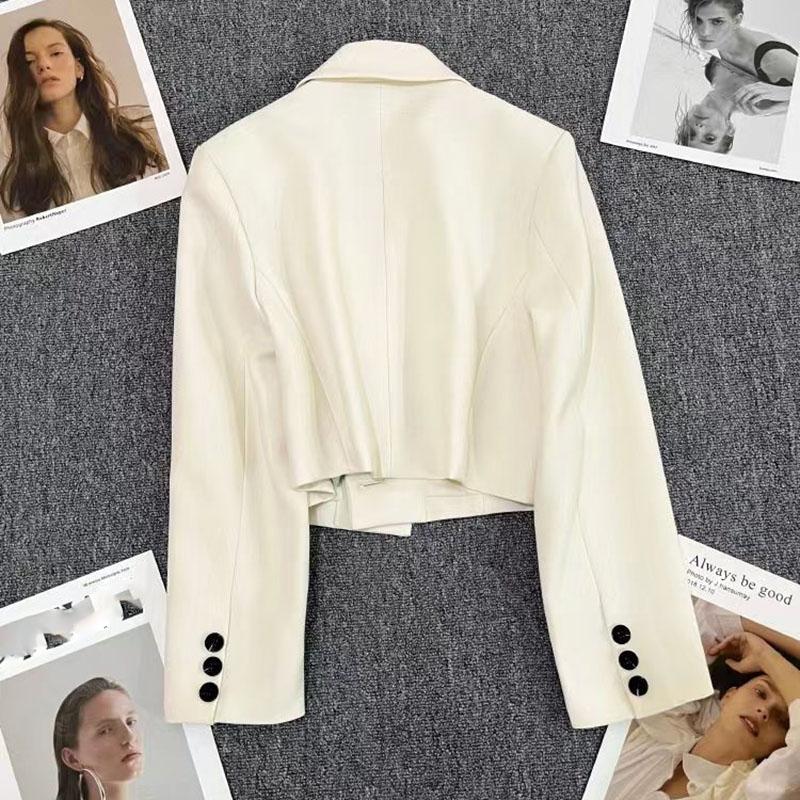 Black Cropped Blazers Woman Trend All-match Notched Collar Crop Jacket Women Korean Chic Single Button Suit Coat