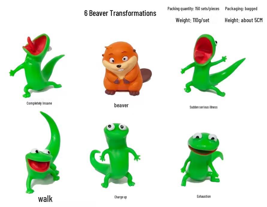 Beaver Transformation Series: Trendy Lichen Bear & Lizard Richie Hand-Painted Figurine