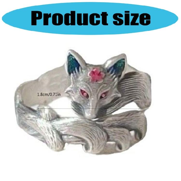 Handcrafted Nine Tail Foxes Peach Ring Open Adjustable Band Allergy resistant Alloy Jewelry Antique Style Foxes Ring