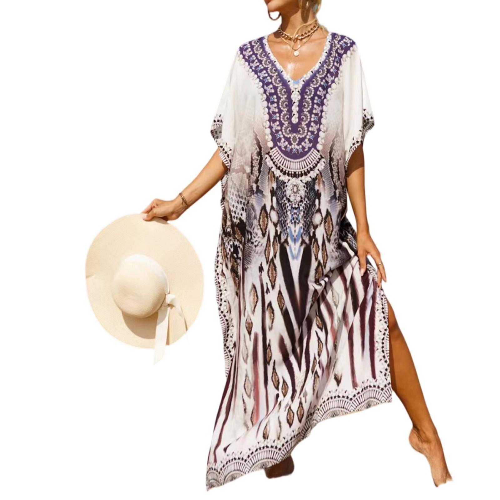 

Женское платье, красочные цветочные принты, свободный халат для отпуска, бикини, защитный халат от солнца One Size хаки