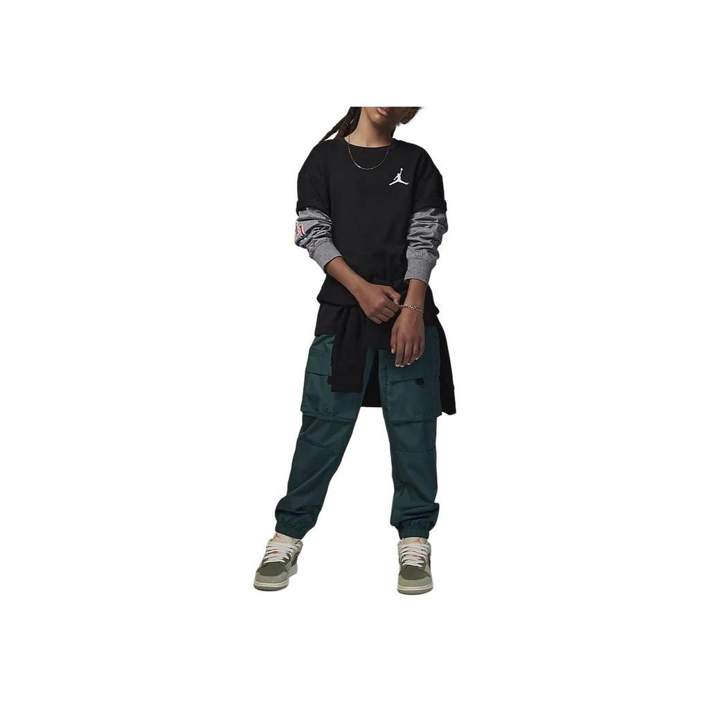 Jordan Stitch Patch Logo Round Neck Fake Two-Piece Long Sleeve Printed T-Shirt Kids Tops Black HF2312-010