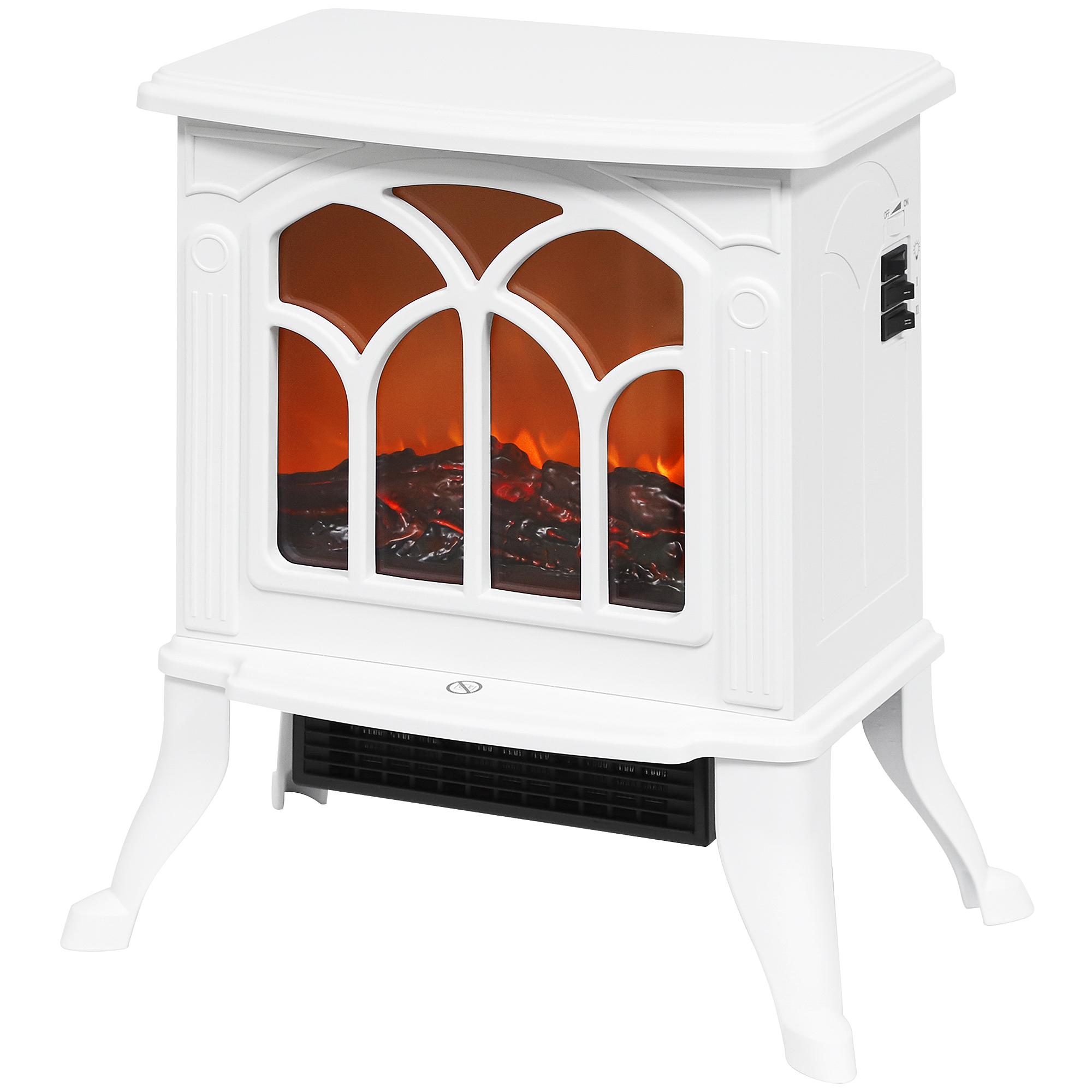 Cheminée Électrique Autoportante 750 1500 W Cheminée Décorative Factice Avec Effet Flamme LED 37,3 X 23,1 X 44 Cm Blanc