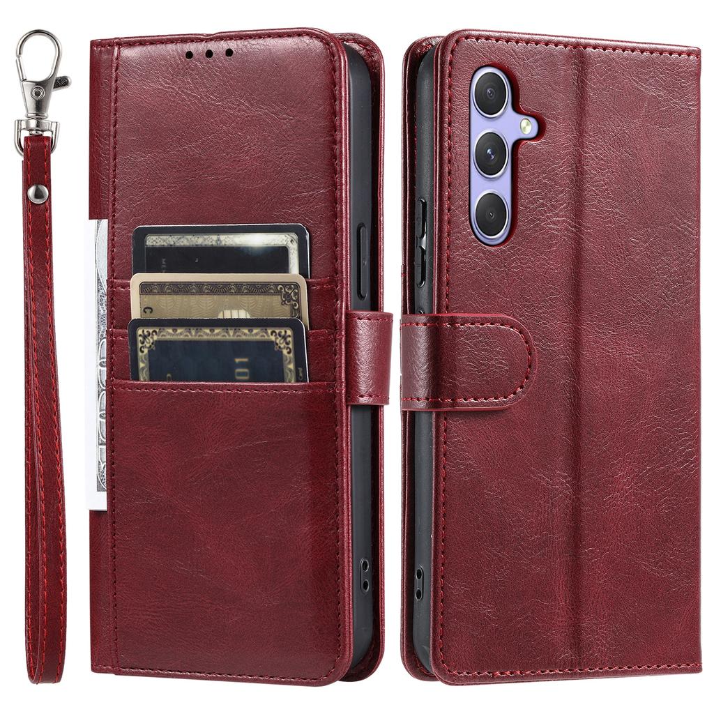 For Samsung Galaxy A17 Case 6 Card Slots PU Leather Anti-Fall Phone Cover with Wrist Strap