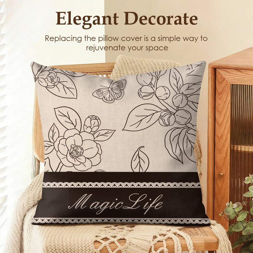 Beautiful Retro Flowers Cushion Cover Natural Linen Organic Fabric DoubleSided Printing Sofa Home Decor Gift Pillow Case