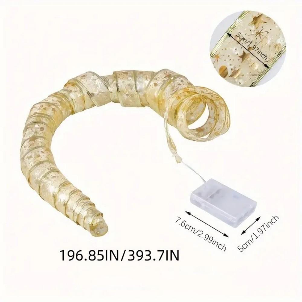 Battery Box Gold Ribbon Light String LED Double-Layer Luminous Satin Ribbon Lights Christmas Tree Decoration Gold Satin Ribbon Light String
