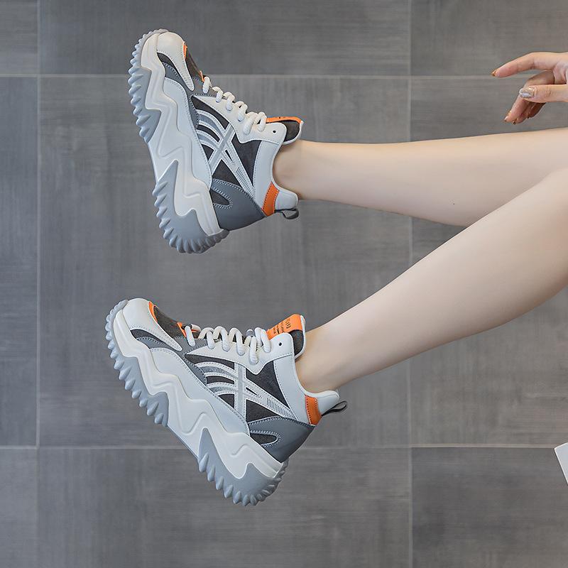 790 inner height increase 7 leather little white shoes for women's autumn and winter new versatile thick-soled pine