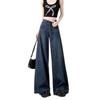 Women's Dark Blue Wide-Leg Jeans - Autumn Loose Fit, Slimming, Floor-Length, Plus-Size Velvet Pants