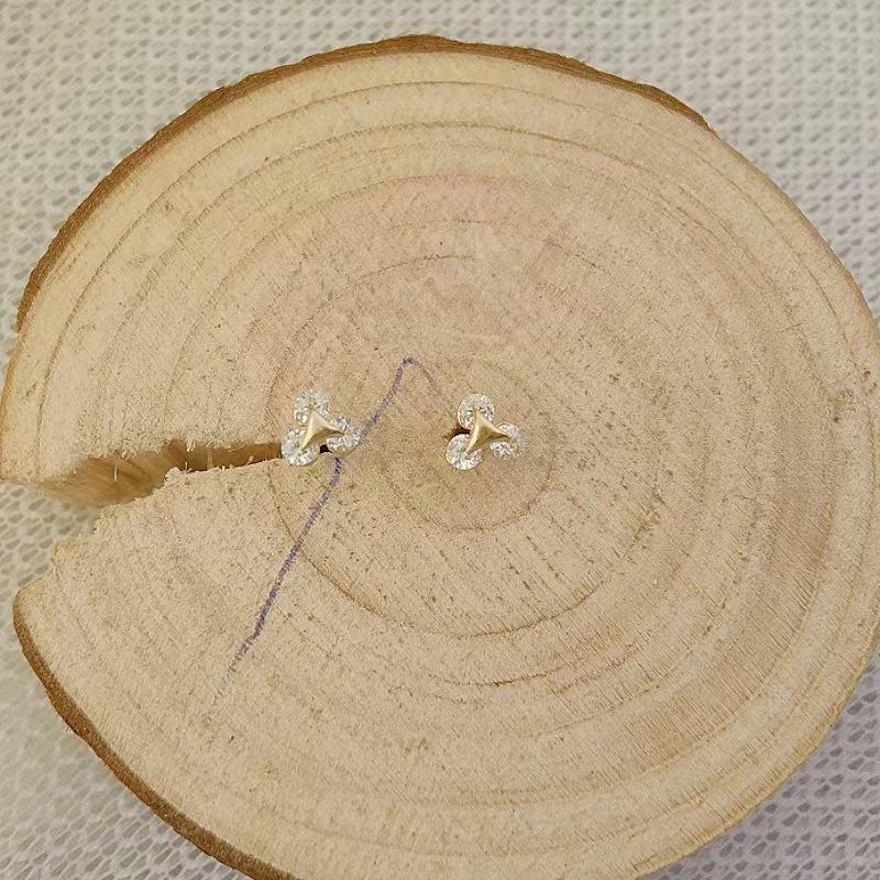 2024 Geometric Small Stud Earrings: 925 Silver Needle with Inlaid Diamonds In Golden Triangle Design for Women