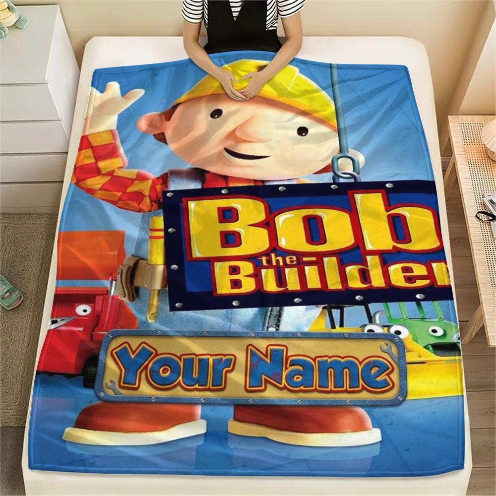 1PC Bob Builder Theme Custom Name Patterned Flannel Blanket Suitable For All Seasons For Home Decor Warmth And Comfort Gifts Holiday Present