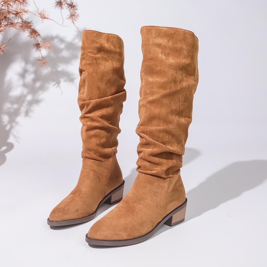 Fashion 2024 Winter New Luxury Hollow Designer Womens Casual Boots Outdoor Office Walking Non-slip Chunky Heel Khaki Womens Cowboy Boots