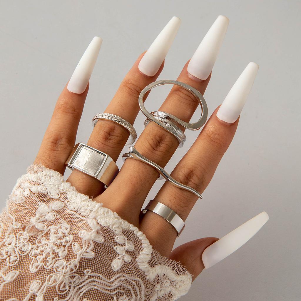 Fashionable irregular geometric openwork ring set design sense peach heart butterfly opening ring for women