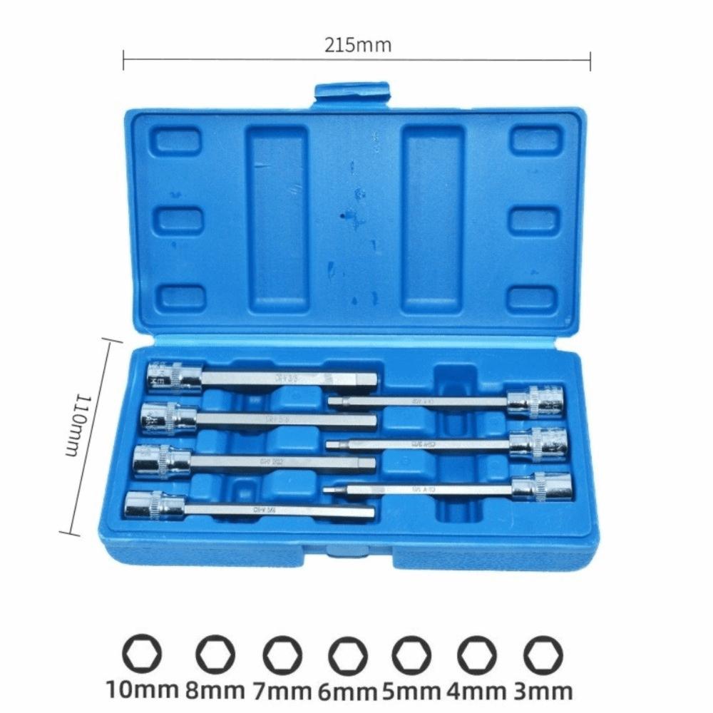 7PCS 3-10mm Metric Hex Bit Socket Set CR-V Steel Metric Hex Socket Set  Motorcycle Repair