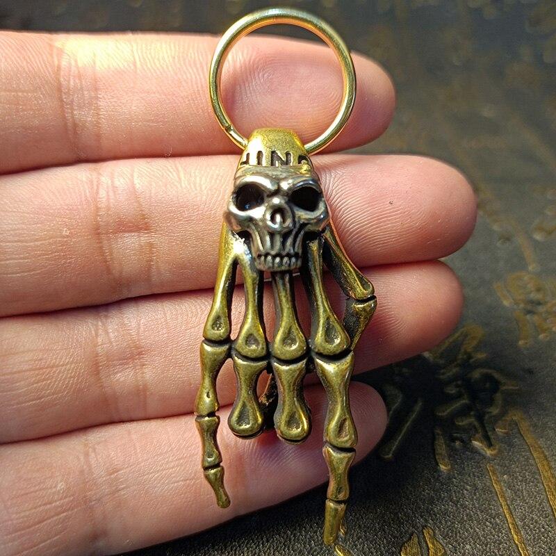 Mini Kreative Messing Schädel Hand Statue DIY Schlüsselbund Halskette Tasche Anhänger Vintage Reinem Kupfer Dekoration Ornament Lustiges Spielzeug Geschenk