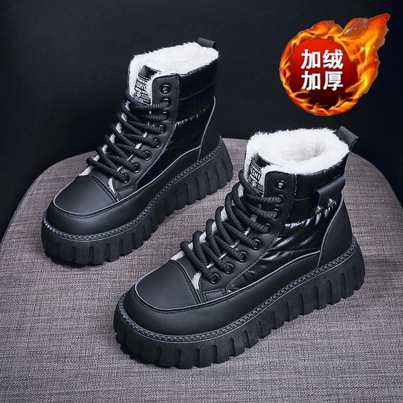 Damen Fleecegefütterte Schneestiefel Heißer Verkauf Marke Schnürung Plateau High Top Stiefeletten Rutschfeste Gummisohle Damen Freizeitschuhe Mujer