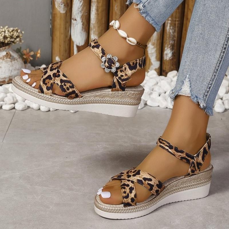 New Sexy Roman Shoes Open Toe Wedge Women's Sandals Summer Fashion Casual Elegant Leopard Print High Heels NO:F0001