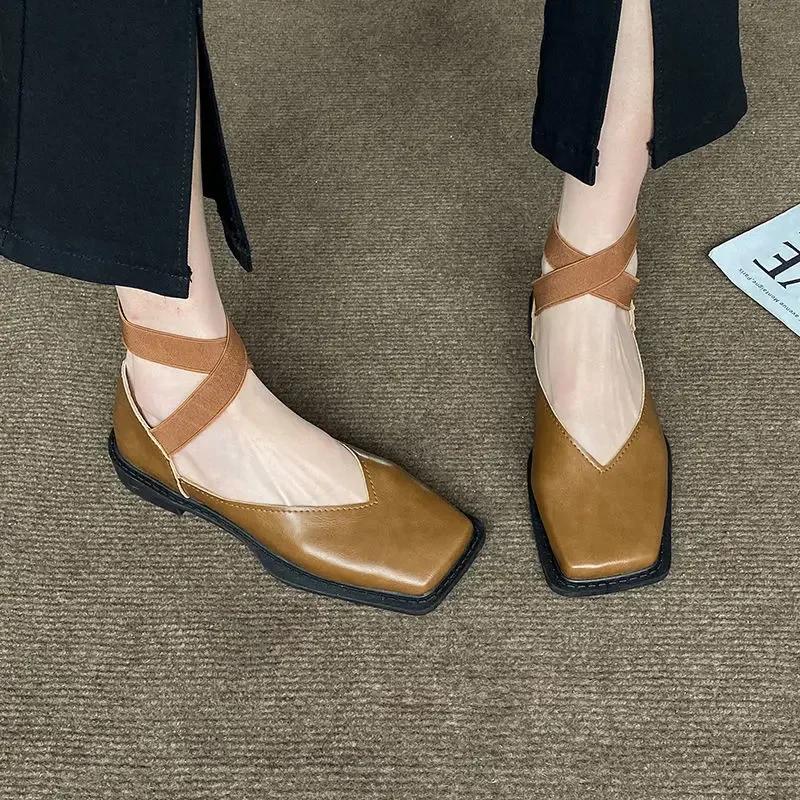 Flats Mary Jane Flat Green Normal Leather Casual Women's Shoes Square Toe Japanese Style Lolita Ladies Footwear Gothic Fashion