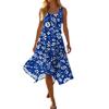 Women Sleeveless Casual Floral Print Dress Round Neck Irregular Hem Mid Length Summer Dress