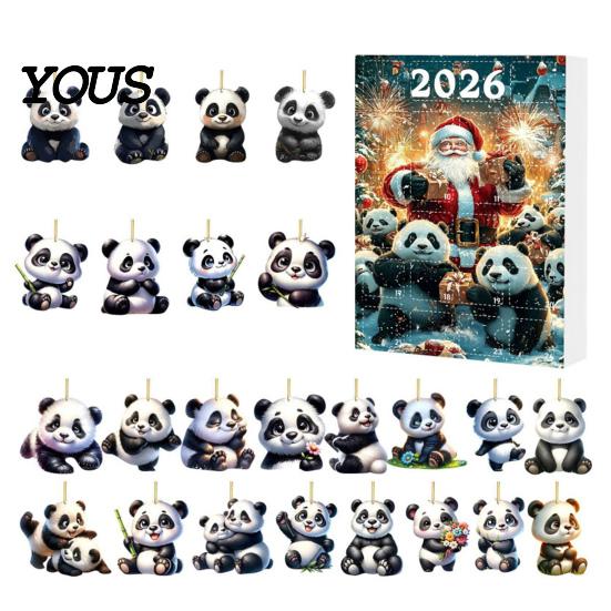 Christmas Countdown Calendar Panda Advent Calendars 2026, 2D Acrylic Cute Hanging Ornaments for Themed Party Favors Xmas Tree, 24 Days Calendar, Gifts