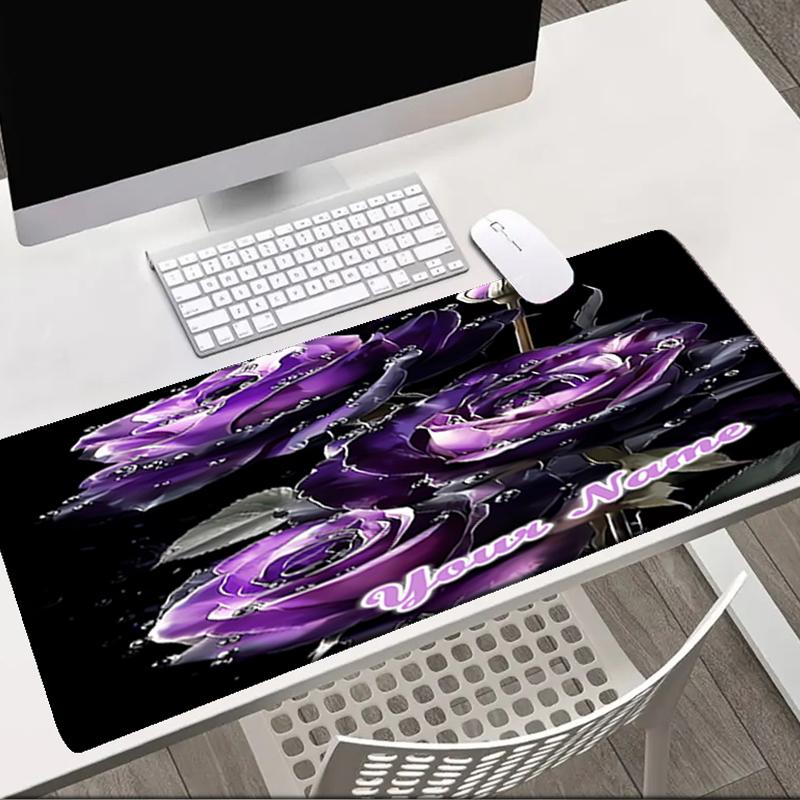 1PC Custom Name Purple Roses Sparkle Mouse Pad, Keyboard and Mouse Desk Pad, for Computer Notebook Birthday Gift For Any Room Or Office